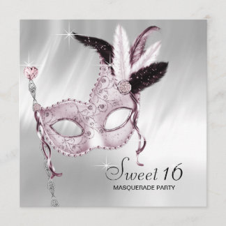 Rosa Schwarz-weiß Sweet 16 Masquerade Party Einladung