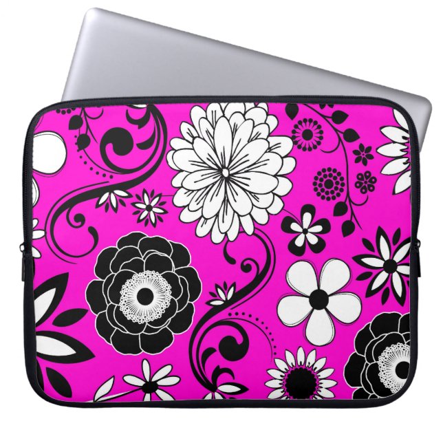 Rosa Schwarz-weiße Blume Notebook-Hülle Laptopschutzhülle (Vorderseite)