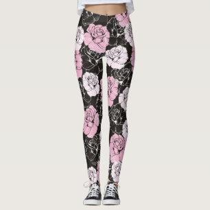 Rosa Schwarz-weiße Blumen-Leggings Leggings