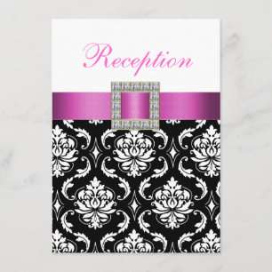 Rosa Schwarz-weiße Damast-Hochzeits-Empfangs-Karte Begleitkarte