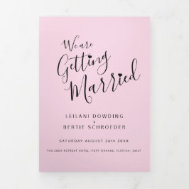 Rosa, Schwarz-weiße kleine Herzhochzeit Dreifach Gefaltete Einladung