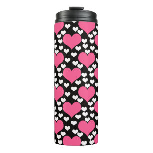 Rosa Schwarz-weiße Liebe Herz Muster Thermosbecher