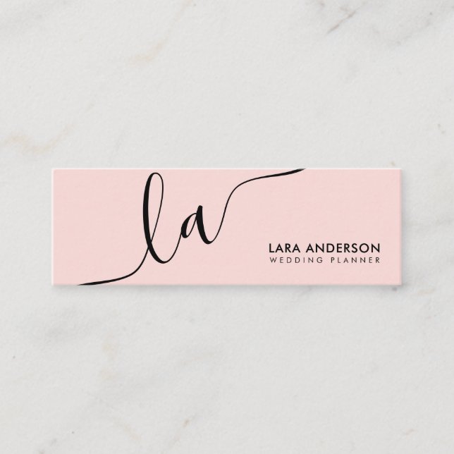 Rosa Schwarz-weiße Monogramm-Initialen mit elegant Mini Visitenkarte (Vorderseite)