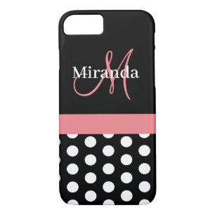 Rosa Schwarz-weiße Polka Dot Monogramm Case-Mate iPhone Hülle