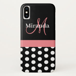 Rosa Schwarz-weiße Polka Dot Monogramm Case-Mate iPhone Hülle