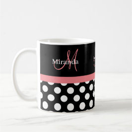 Rosa Schwarz-weiße Polka Dot Monogramm Kaffeetasse
