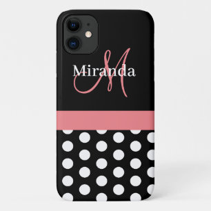 Rosa Schwarz Weiße Polka-Punkte-Monogramm Case-Mate iPhone Hülle