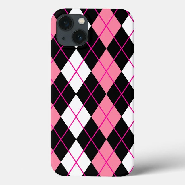 Rosa Schwarz-weiße Raute Diamantdesign Case-Mate iPhone Hülle (Rückseite)