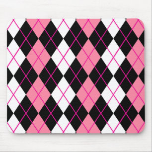 Rosa Schwarz-weiße Raute Diamantdesign Mousepad