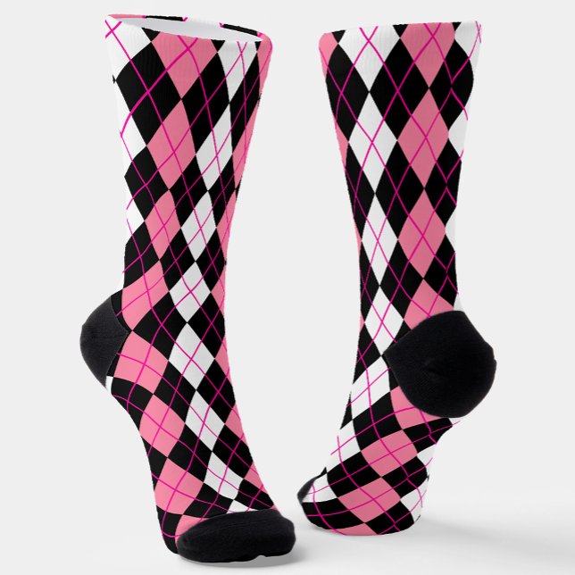 Rosa Schwarz-weiße Raute Diamantdesign Socken (Von Creator hochgeladen)
