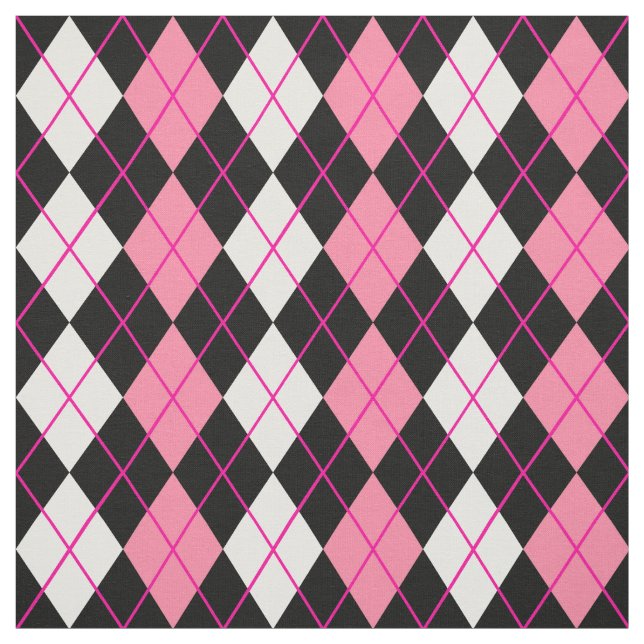 Rosa Schwarz-weiße Raute Diamantdesign Stoff (Muster)