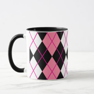 Rosa Schwarz-weiße Raute Diamantdesign Tasse