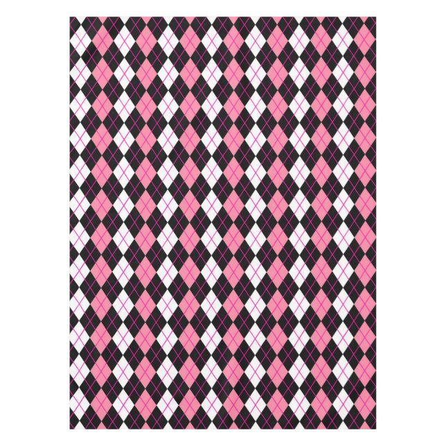Rosa Schwarz-weiße Raute Diamantdesign Tischdecke (Vorderseite)