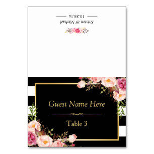 Rosa Schwarz-weiße Streifen Hochzeitsort Tischnummer