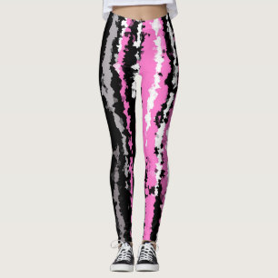 Rosa Schwarz-weiße und graue abstrakte Streifen Leggings