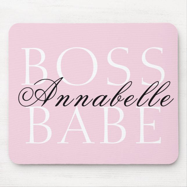 Rosa Schwarz-weißer Skriptname Boss Babe Mousepad (Vorne)