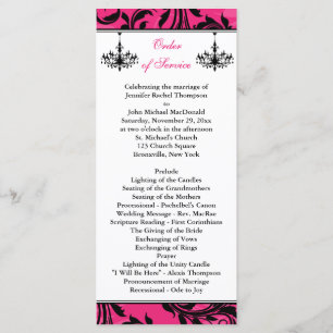 Rosa Schwarz-weißes Cronier Scroll Wedding Program Programm
