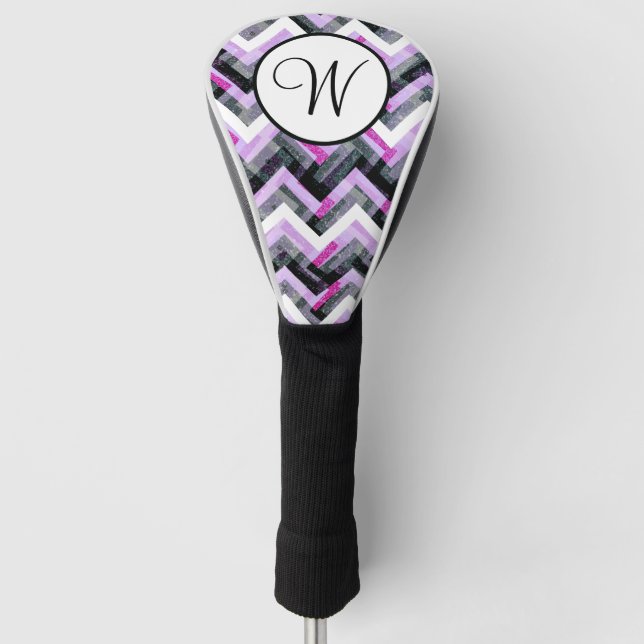 Rosa Schwarz-weißes Zickzack Texgramm Golf Headcover (Vorderseite)