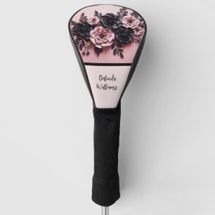 Rosa Schwarze 3D-Blume Monogramm Golf Headcover