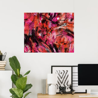 Rosa Schwarze Abstrakte Ausdruckssteine Kunst Poster