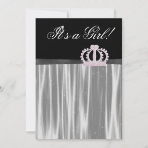 Rosa schwarze Baby-Mädchen-Prinzessin-Baby-Party Einladung