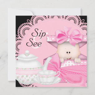 Rosa-schwarze Baby-Mädchen-Sip & See-Einladungen Einladung
