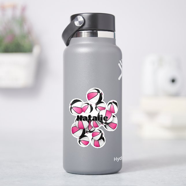 Rosa schwarze Basketball mit Spielername Aufkleber (HydroFlask)