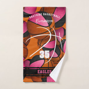 Rosa schwarze Basketballmannschaft farbenfrohe Ath Handtuch