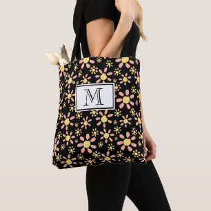 Rosa Schwarze Blume Muster Monogram Floral