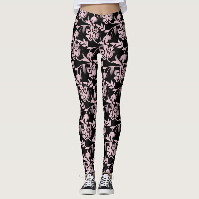 Rosa/schwarze Blütendesignerin Frauen-Leggings Leggings (Vorderseite)