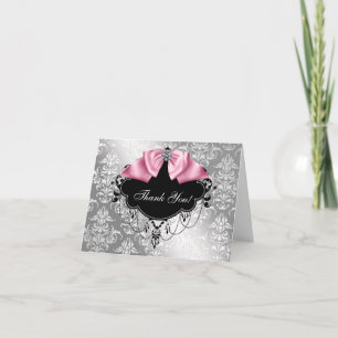 Rosa schwarze Damast Babyshower-Dankeskarten Dankeskarte