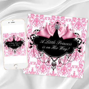 Rosa schwarze Damast Prinzessin Baby Shower Einladung