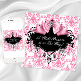 Rosa schwarze Damast Prinzessin Baby Shower Einladung