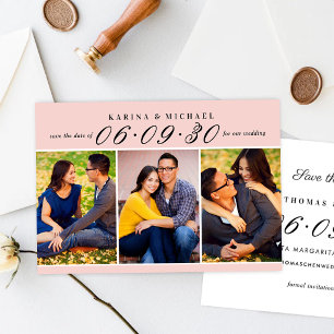 Rosa Schwarze Drei-Foto-Collage Hochzeit Save The Date
