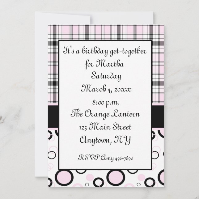 Rosa Schwarze Einladung (Vorderseite)