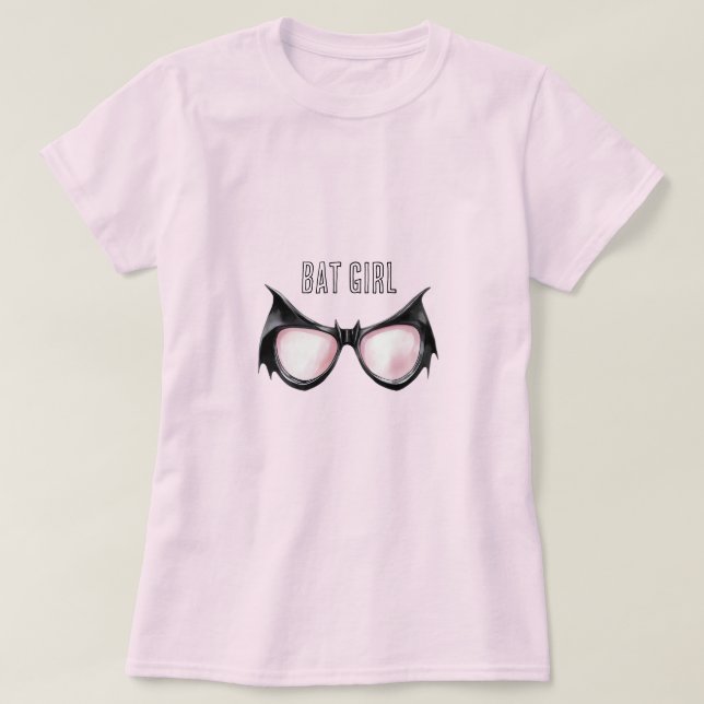 Rosa schwarze Fledermaus-Mädchen-Brille T-Shirt (Design vorne)