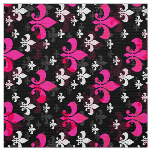 Rosa schwarze Fleur De Lis Stoff
