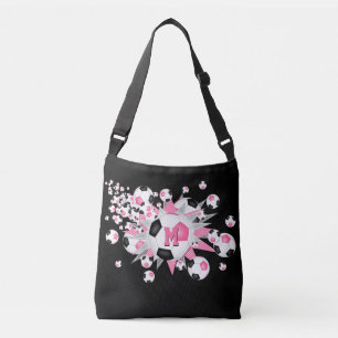 Rosa schwarze Fußbälle Sterne mit Monogramm Tragetaschen Mit Langen Trägern