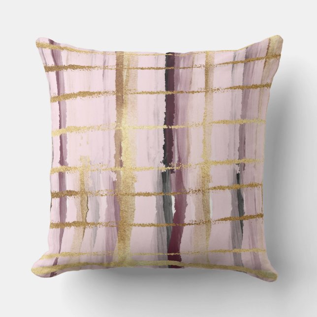 Rosa schwarze goldene Streifen Kissen (Vorderseite)