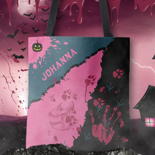 Rosa schwarze gruselige Pfotenabdrücke Halloween