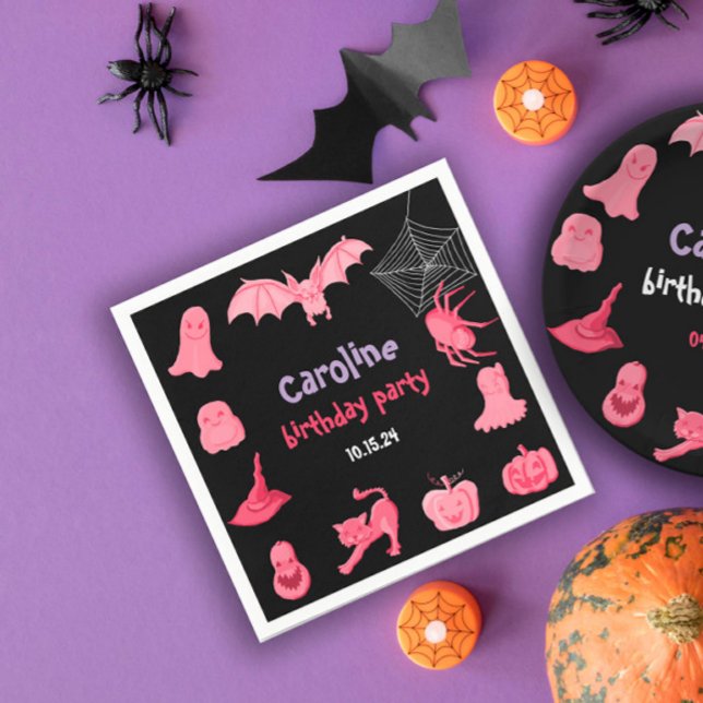 Rosa schwarze Halloween-Geburtstagsparty Napo Serviette (Pink black Halloween birthday party Napkin
)