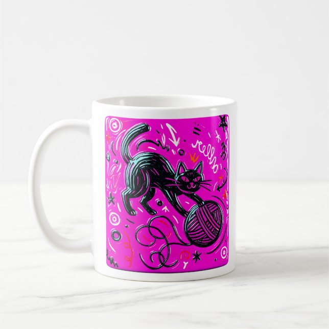 Rosa schwarze Katze  Kaffeetasse (Links)