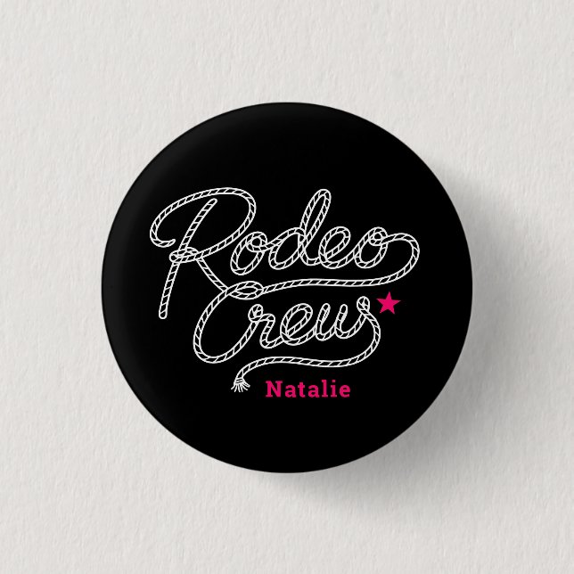 Rosa schwarze letzte Rodeo-Crew Western-Junggesell Button (Vorderseite)
