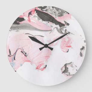 Rosa schwarze Marmor: Handgezeichnet Große Wanduhr