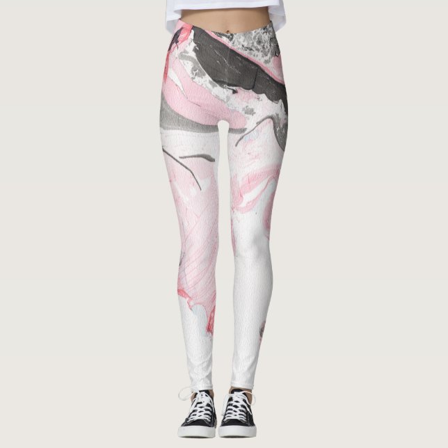 Rosa schwarze Marmor: Handgezeichnet Leggings (Vorderseite)