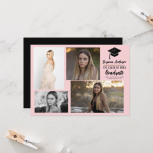 Rosa schwarze moderne Abschluss-Fotoankündigung fü Einladung