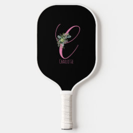 Rosa schwarze Monogramm-Blume, Buchstabe C Pickleball Schläger