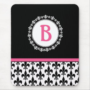 Rosa Schwarze Monogramm-Lilie Mousepad