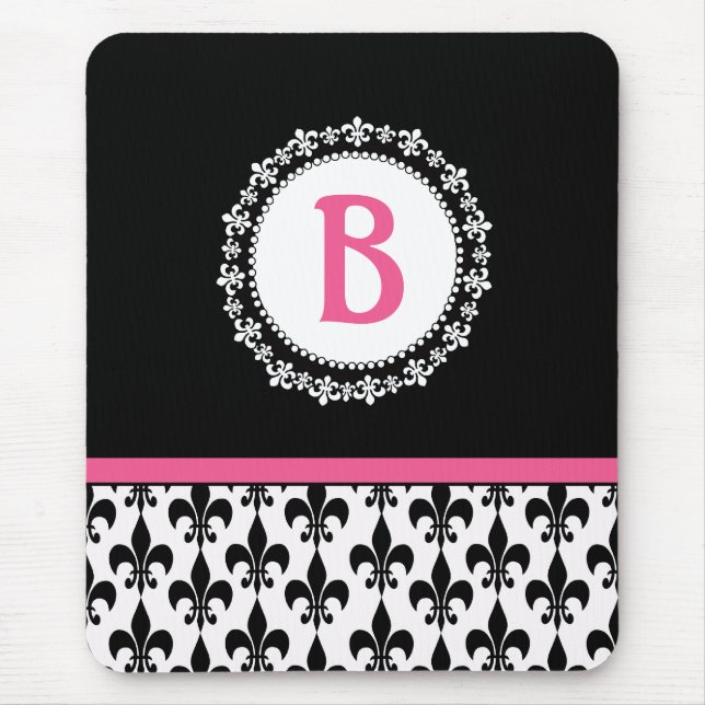 Rosa Schwarze Monogramm-Lilie Mousepad (Vorne)