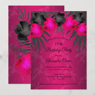 Rosa Schwarze Palmen Hibiskus Damast Geburtstagsfe Einladung
